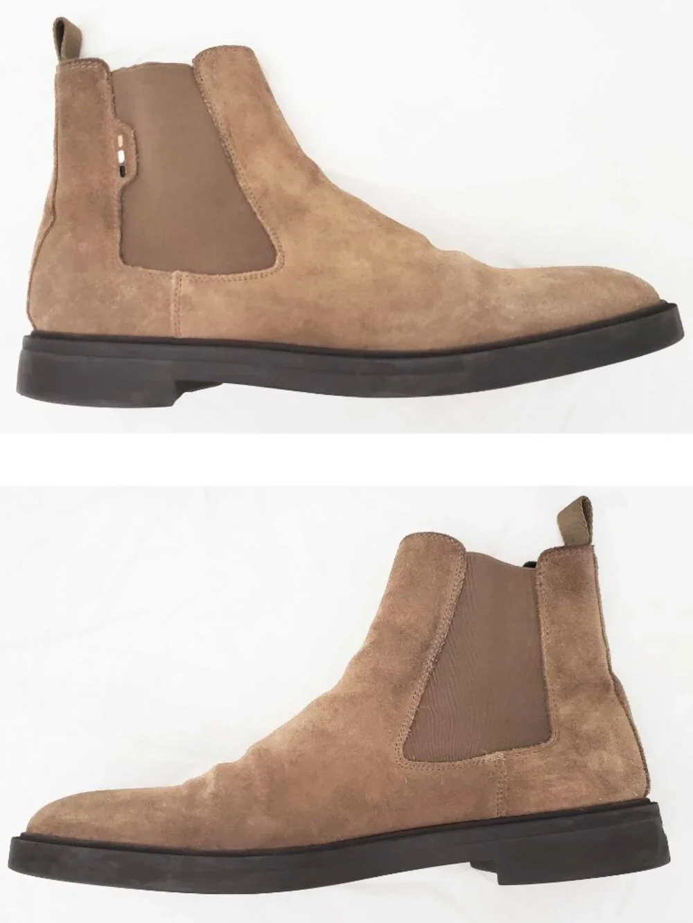 Hugo Boss Men's Signature-stripe Chelsea Boots in Suede Leather Beige Brown 44